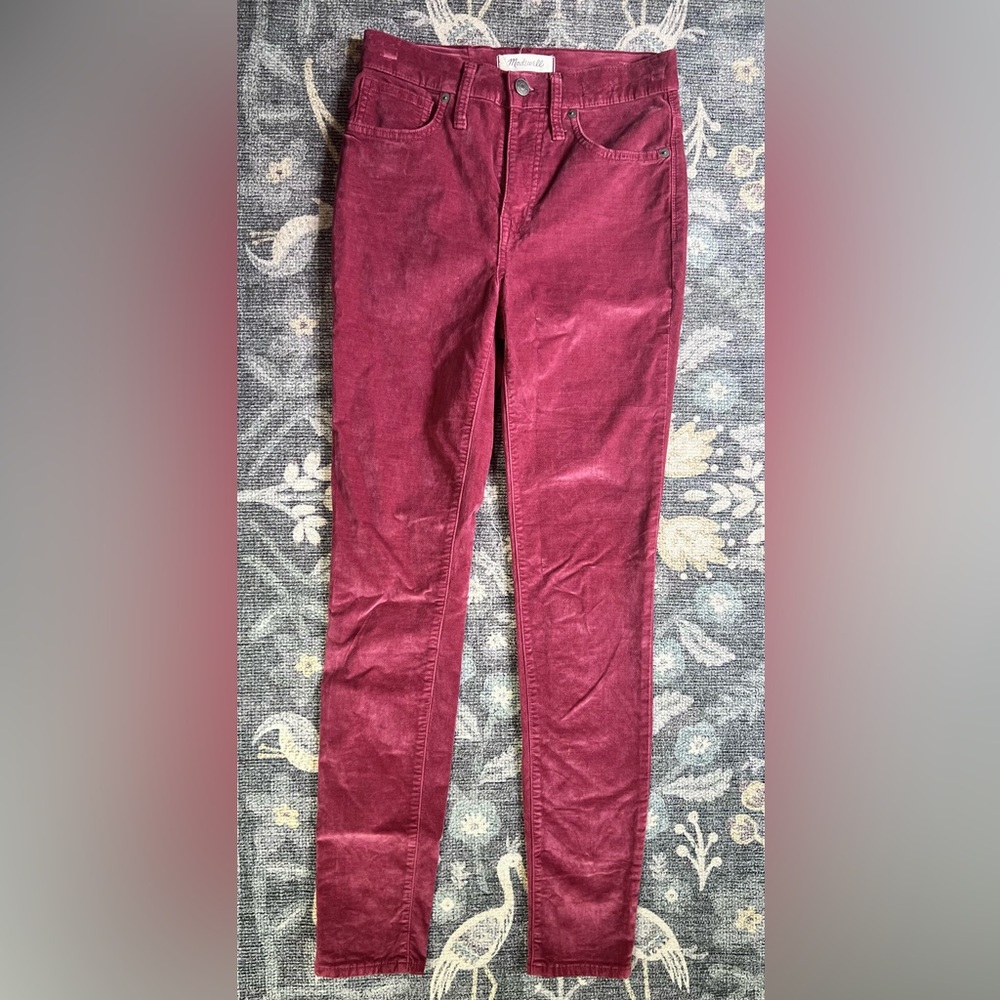 Madewell 10” High-Rise Skinny Jeans Maroon Stretch Velvet Edition